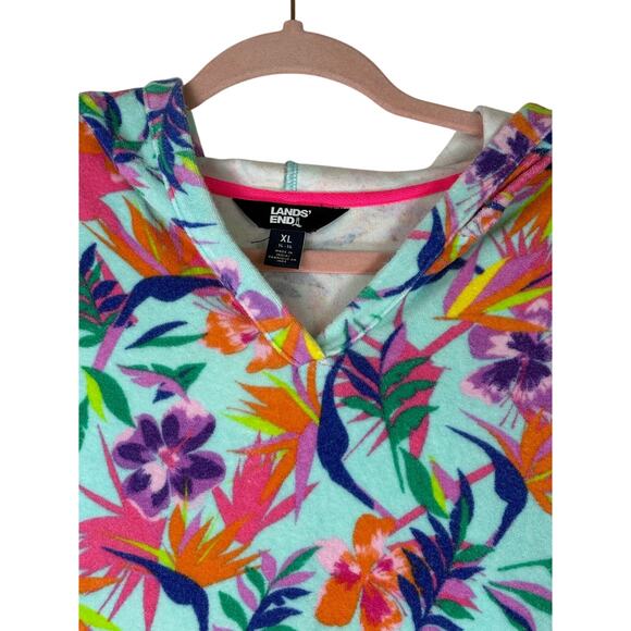Lands' End Vibrant Tropical Theme Long Sleeve Hooded Cover Up Size 14-16 Juniors - Picture 2 of 9